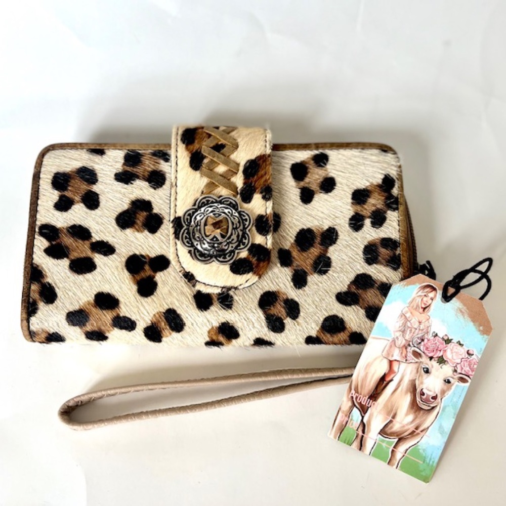 Haute Southern Hyde Leopard Print Cow Hide Wallet/wristlet NWT